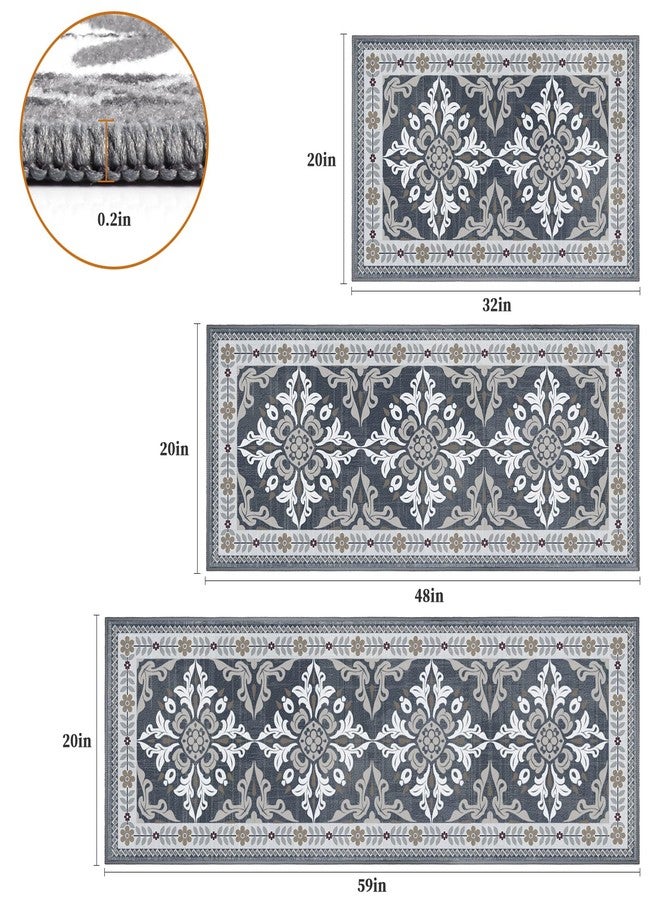 DailyCuddles 3-Piece Kitchen Rugs, Non-Slip & Washable Floor Mats, Water-Absorbent Area Pad, Standing Desk Mat for Office, Home, Doorway, Laundry, Kitchen Accessories (Grey) - Image 2